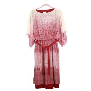 Vintage Lady Carol Ombre Tie Dye Belted Shirt Dress Maroon Cream Size XL